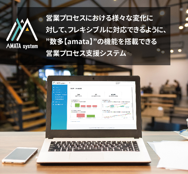 営業プロセスにおける様々な変化に対して、フレキシブルに対応できるように、”数多【amata】”の機能を搭載できる営業プロセス支援システム