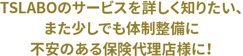 TSLABOのサービスを詳しく知りたい、また少しでも体制整備に不安のある保険代理店様に！